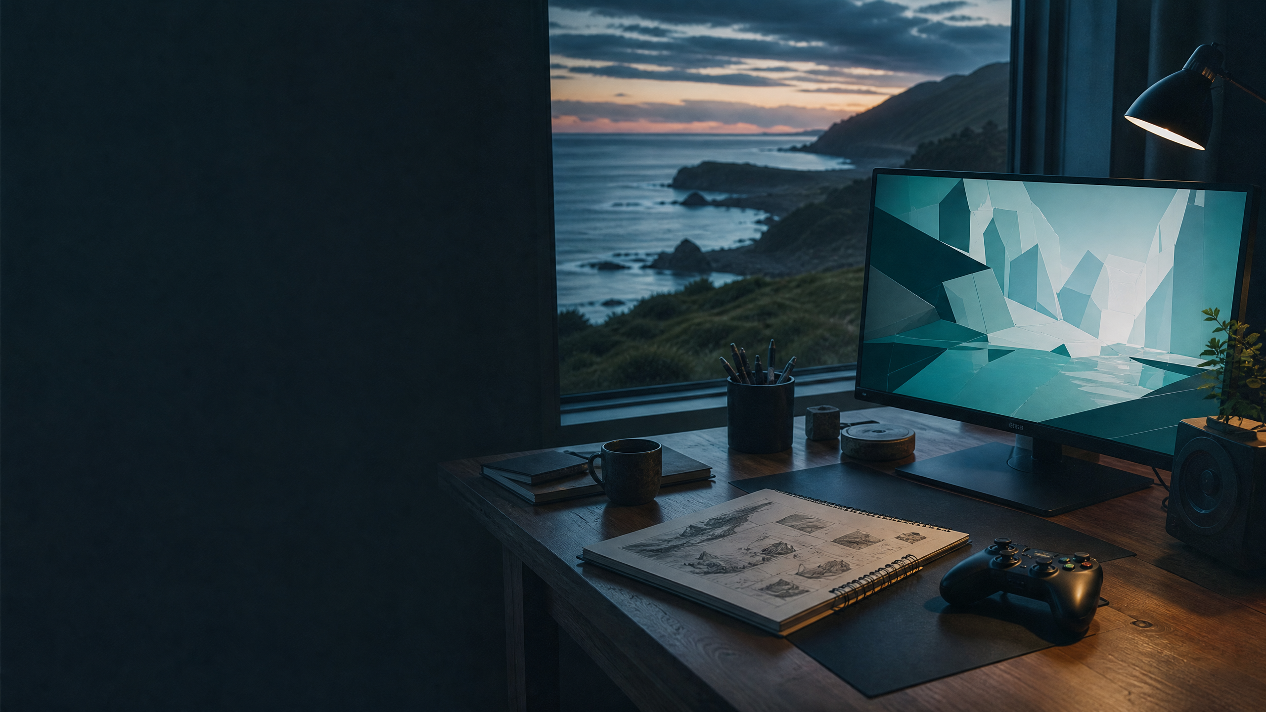 Game developer workstation looking toward the coast